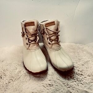Sperry Top Sider Womens STS80493 Duck Boot Cream Side Zip Size 8.5M